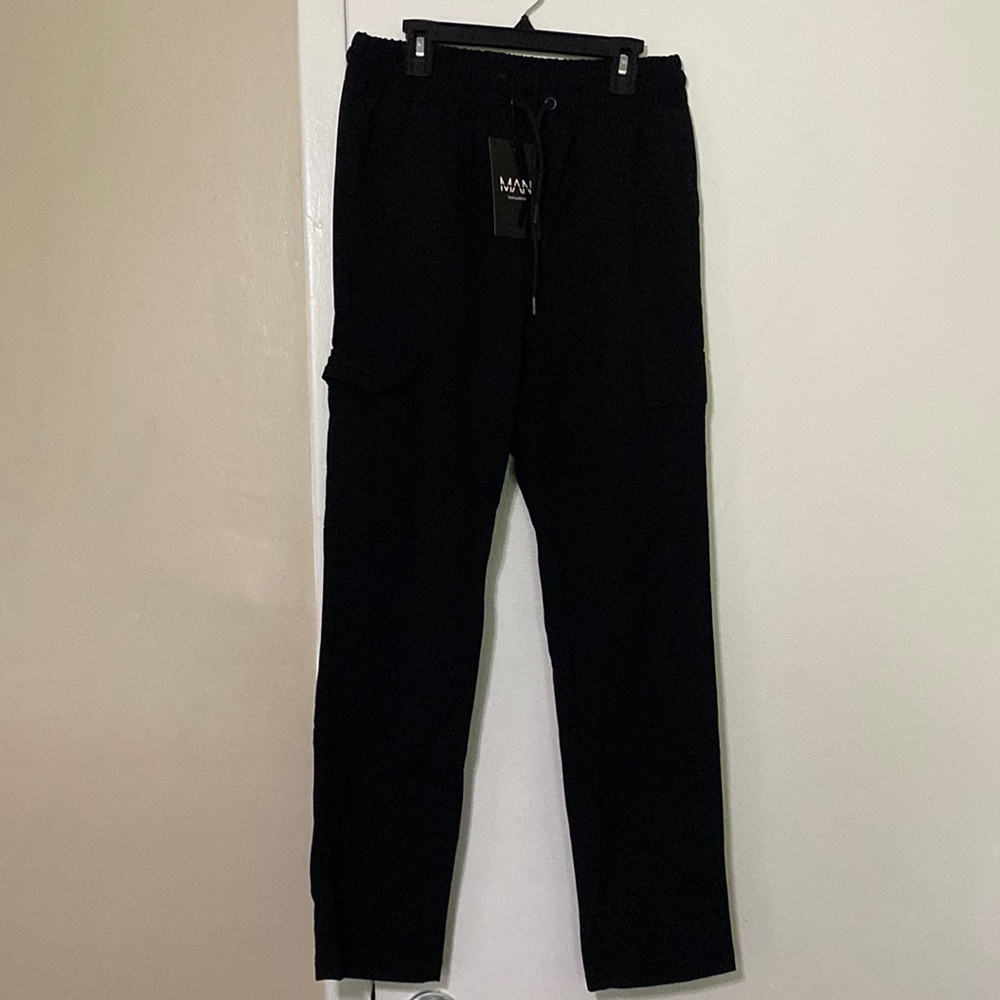 BoohooMAN Skinny Cargo Smart Cropped Jogger Trouser Black Size S
